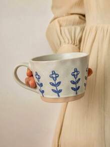 1 Stück/2 Stücke blaue Blumen Kaffeetasse, künstlerischer INS Stil Latte Art handbemaltes Blumen Design, hochwertige Keramik Trinkbecher für Café, Restaurant, Zuhause, Rückkehr zur Schule, Geschenk, Kaffee Ecke