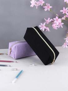 1 pièce Grande capacité Trousse à crayons en velours côtelé, organisateur de papeterie en couleur unie simple en velours côtelé, organisateur de rangement de papeterie de bureau, fournitures de rangement de papeterie essentielles pour les étudiants. Retour à l'école