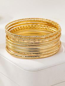 10 件/套合金纹理组合手链套装，波西米亚风格，男女皆宜，（随机古银、古铜黑化效果）