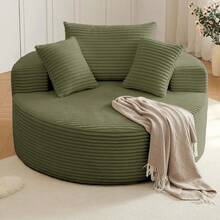 LUCKHAO Oversized Round Chair Lounge Chaise Indoor, Upholstered Corduroy Deep Seat Cloud Large Circle Sofa Chair, No Assembly Required, Fluffy Modern Sleeper Sofa Bed For Reading, Living Room, Bedroom - màu xanh lá - Xem 1