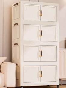 Foldable Multi-Tier Storage Box, Double Door Storage Cabinet For Clothes, Books, Snacks In Bedroom, Living Room, Cream Color