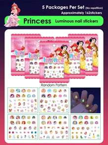 Disney Disney Cartoon Sticker Girls' Nightglow Nail Stickers Ice And Snow Romance Princess Elsa Nail Stickers Cartoon Sticker Toys, Back To School Gifts