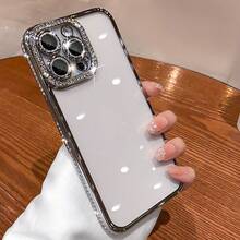 Una funda de teléfono elegante de color sólido con piedras brillantes alrededor. Viene con una protección para la lente y se puede usar al salir. Puede ser regalado a sus amigos, familiares y seres queridos. La funda para teléfono adecuada para la serie. - Negro - Ver 5