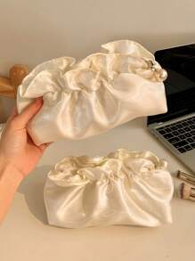 1pc White Cloud Silk Makeup Organizer Bag, Portable Women's Cosmetic Storage Bag, Travel Toiletries Storage Bag, Cosmetic Skincare Organizer Bag For Lipsticks, Eyeshadows, Makeup Brushes, Foundation And Toiletries, Suitable For Holiday Travel, Gig Party, Home Daily Use,For Holiday Beach, Bathroom Collection, Bedroom Collection, Large Capacity
