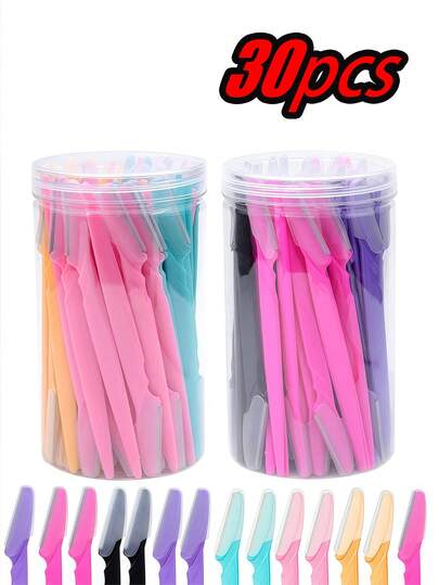 30pcs/Bottle Eyebrow Trimmer Blades, Boxed Facial Eyebrow Shaping Razor Blades With Storage Case, Suitable For Facial & Body Hair Removal, Hair Care Products & Accessories, Essential For Salon, Beauty And Travel, Unisex