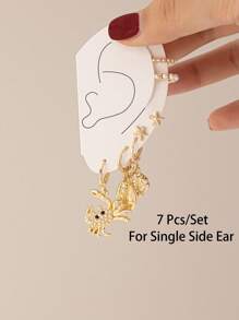 7 Pcs Starfish Earrings Set Women Summer Beach Crab Shell Earring Faux Pearl Ear Cuffs Set Women Vocation Beachy Boho Jewelry
