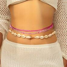 6pcs Bohemian Shell Pendant Multi-Layer Pearl Beaded Waist Chain, Handmade Elastic Body Chain For Summer Beach Fashion - Waist Chain - View 10