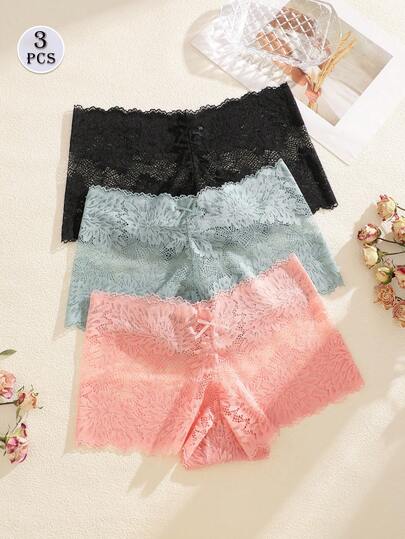 3 st enfärgade rosettblommor med spetsdetaljer sexiga romantiska trosor för kvinnor