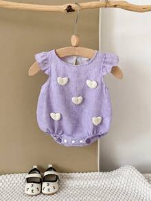 Body fără mâneci cu imprimeu de inimă dulce pentru nou-născuți, fetiță, vară - Violet - Vizualizare 6