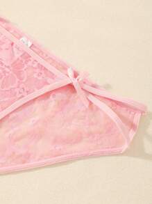 3 Stücke unifarbene sexy minimalistisch-romantische französische süß-elegante verführerische durchsichtige Schleife gestrickte Stoff Damen Unterwäsche für Frühling/Sommer/Herbst/Winter