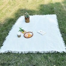 1pc Outdoor Picnic Mat Linen Tablecloth Camping Blanket Party Atmosphere Tablecloth Car Trunk Mat Spring Outing Blanket White Picnic Rug Photography Beach Mat Camping Mat Portable