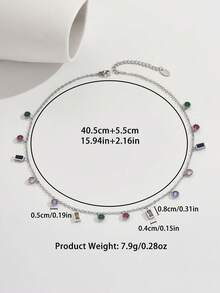 1 件时尚水钻装饰不锈钢彩色吊坠项链，精致百搭的奢华颈链，适合女士 - 銀色 - 查看 11