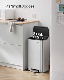 SONGMICS Kitchen Trash Can, 8-Gallon (30 L) Garbage Can With Lid, Stainless Steel, Soft Close And Stays Open, Inner Bucket, Wide Non-Slip PedalKitchen Trash Can, 8-Gallon (30 L) Garbage Can With Lid, Stainless Steel, Soft Close And Stays Open, Inner Bucket, Wide Non-Slip Pedal - Bạc - Xem 5