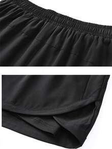 2pcs/Set (2-In-1) Women's Athletic Shorts | Quick-Dry Polyester & Spandex Blend | Breathable, Lightweight | Adjustable Elastic Waistband | Suitable For Fitness & Casual Wear | Machine Washable | Multi-Season Comfortable, Active Lifestyle Apparel | Functional Design Shorts | Adjustable Comfortable Shorts | Gym, Yoga, Running Pants - Black - View 5