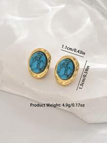 1 par de pendientes vintage elegantes de óvalo con turquesa, color rico, textura fina, diseño sofisticado pero simple, que añade Charm a tu apariencia