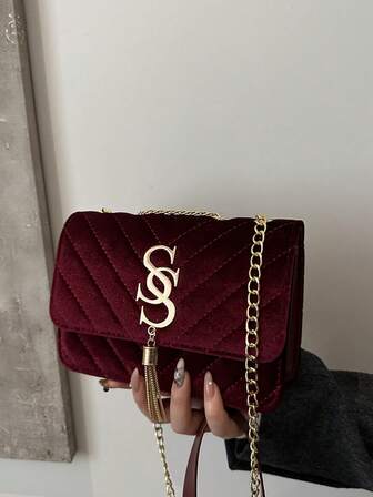 Fashionable Solid Color Diamond Checkered Flip Small Square Bag, Fashionable PU Chain Crossbody Bag, Women's Fashionable Tassel Decoration Mini Shoulder Bag Wallet Suitable For Shopping , Small Bags