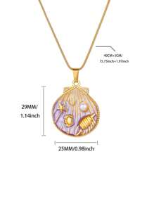 Colar com pingente de concha esmaltada colorida para mulheres, colar requintado de pérolas artificiais com concha de estrela do mar e caranguejo, acessórios de moda para férias de verão na praia, presente para ela