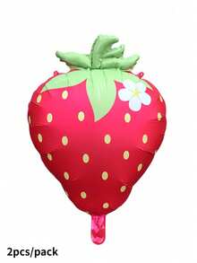 2pcs Matte Pink & Red Strawberry Balloons, Summer Fruit Theme Party Birthday Party Decorations Foil Balloons - Multicolor - View 10