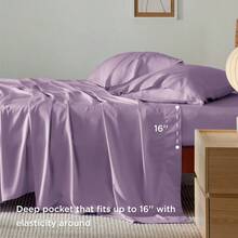Bedsure Queen Sheet Set, Cooling Sheets For Queen Size Bed Set, Rayon Derived From Bamboo, Breathable & Soft Deep Pocket Up To 16 Inches, Hotel Luxury Silky Bedding, Bedsheet & Pillowcases, Dark Grey - 13 - 紫丁香 - 查看 3