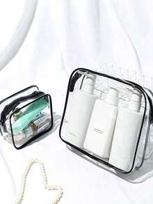 5pcs Transparent PVC Zipper Cosmetic Bag Set, Portable Clear Toiletry Bag, Business Travel, Vacation, Bathroom Storage Travel Zipper Pouch, Minimalist Unisex Clear Organizer Bag, EVA Toiletry Cosmetic Bag Set, Transparent Zipper, Travel Organizer Bag. Suitable For Backpack, Travel Essential, Beach Vacation. - Multicolor - View 4