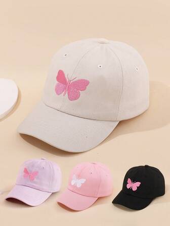1 pieza Gorra de béisbol versátil para sombrearse del sol al aire libre con bordado de mariposa para niños