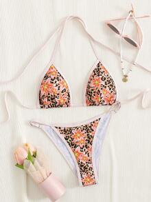 Wiosenna przerwa, damskie, losowo nadrukowane, seksowne bikini na ramiączkach, stroje letnie