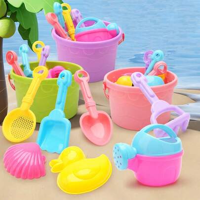 8 pezzi Set giocattoli da spiaggia per bambini, secchio con stampa a occhi grandi e a pois, paletta da spiaggia in paglia di grano, giocattolo invernale per la neve, strumento per giocare con la sabbia e l'acqua, regali di compleanno per bambini, giocattoli da attività all'aperto (colore casuale)