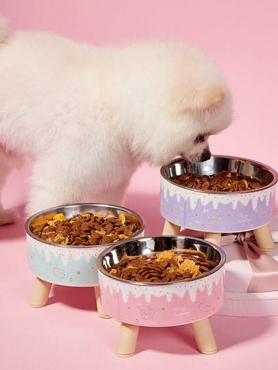 PETSIN 1pc Ice Cream Printed Pet Raised Bowl With Neck Support, Anti-Skid Anti-Spill High Capacity Pet Food & Water Bowl For Dogs & Cats