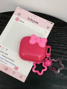 粉色可爱3D蝴蝶结耳机套+花朵挂绳,兼容苹果S1/S2、Pro 2/3、4 - 玫紅色 - 查看 6