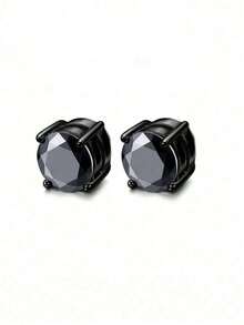 1 Pair Fashionable Minimalist Single Black Magnet Stud Earrings For Men, Suitable For Daily Wear And Occasions - Black - View 2