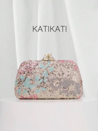 Sequin Embroidered Floral PatternEvening Clutch Bag(Random Design, OneOf-A-Kind),Elegant And Refined FashionWomen Metallic Chain Purse, Suitable ForParty,Wedding, Prom, Halloween Random Pattern Envelope BagSequin Decor Colorblock Summer Bag,Beach Bag,Vacation Bag,Holiday Bag