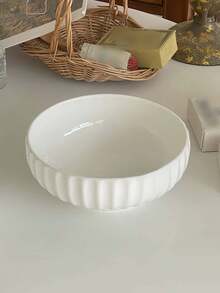 白色竖条纹大碗，白色竖条纹浅浮雕大碗，适合餐厅，客厅聚会。，厨房，圣诞礼物，学校用品 - 白色紋碗 - 查看 11