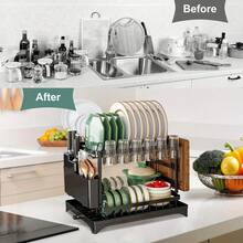 1 pieza Organizador de almacenamiento extraíble de gran capacidad para utensilios y tazones de cocina - Negro - Ver 3