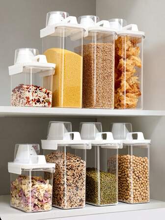 1 pieza Lata de almacenamiento de alimentos sellada, lata de almacenamiento de alimentos con tapa, lata de almacenamiento transparente de gran capacidad, adecuada para el almacenamiento de alimentos en la cocina o el refrigerador, pasta, dulces, aperitivos, productos secos, té, lata de plástico