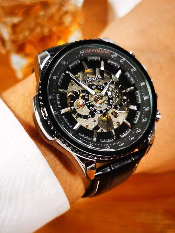 1 Stück Sport Skelett Automatische Mechanische Uhr Für Männer Leuchtzeiger Edelstahlarmband Business Fashion Herrenuhren Top-Marke Luxus Armbanduhren Geschenke