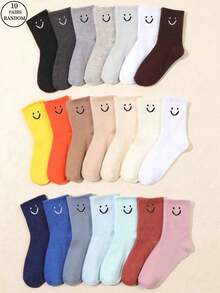 1/10 Pairs Women Socks, Random 4 Colors Flat Cute Smiling Face Stylish Short Socks - Multicolor - View 1