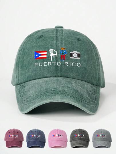 1pc Printed Puerto Rico Washed Baseball Cap, Adjustable Casual Outdoor Sun Hat For Spring & Autumn Travel, Beach Vacation, Y2K Style For Young People