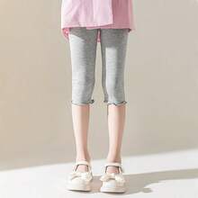 4 Pairs Summer Girls/Kids/Infants Ruffle Edge Capri Leggings, White/Gray/Black/Pink Solid Colors, Thin 3/4 Length Pants, Casual Cute Fashion, Soft & Comfortable Bottoms, Suitable For Daily Wear, Can Be Paired With Tops Or Skirts