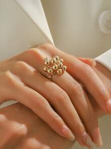 Bague décorative en métal avec boule creuse, accessoire élégant et à la mode pour femme