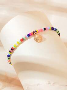 1 Pc Summer Beach Jewelry Colorful Beads Chain Shell Charm Anklet Bracelet Handmade Bohemia Vacation Foot Jewelry
