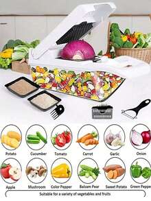 26合1带手柄蔬菜切碎机，多功能蔬菜切片机和切丝机，螺旋刀片，曼陀林切片机，带容器的沙拉切碎机，适用于西红柿、土豆、大蒜、蔬菜、胡萝卜等，厨房工具，适用于各种场合，节日，派对，母亲节 - 黑與白 - 查看 3