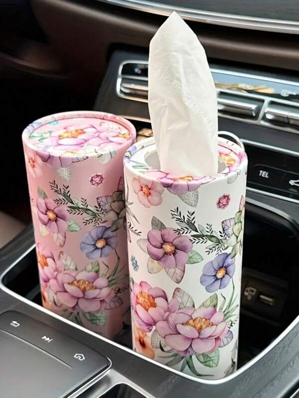 4pcs/2pcs Car Tissue Box, Circular Flower Travel Tissue Holder, Cylindrical Tissue Tube, Spring Flower Car Tissue, Circular Car Tissue Holder With Face Towel, Car Cup Holder, Traveler Holder, Cylindrical Loose Flower Cup Holder, Face Towel, Travel Supplement, Car Napkin Paper Box, Circular Container, Suitable For Weddings, Birthdays, Parties, Suitable For Car Cup Holder, Home Bathroom Office