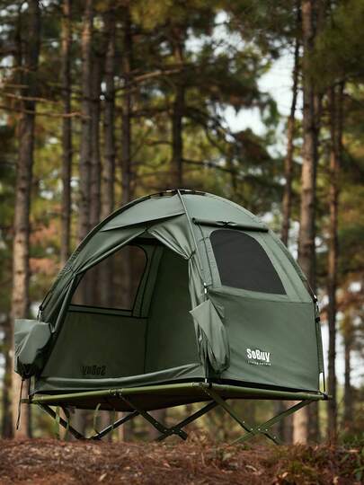 SoBuy Camp Bed Camping Lounger Outdoor Camping Tent Single Tent With Lamp Hook And Shoe Storage Bags 3-In-1 Tent 1 Person Camp Bed Practical Gray W X H X D Approx. 193 X 160 X 86 Cm OGS32-II-HG