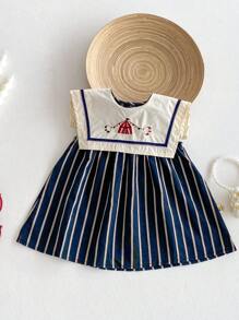 Robes de bébé fille col marin, style coréen robe en jean douce pour bébé/tout-petit, tenue d'été