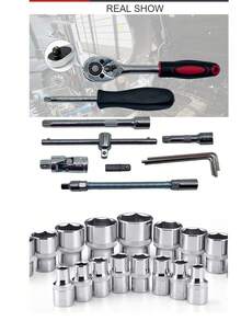 46 Piezas Kits de reparación de automóviles, juegos de llaves de trinquete, herramientas combinadas de reparación de automóviles - Plateado - Ver 7