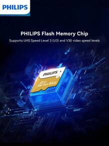 PHILIPS Cartes mémoire haute performance PHILIPS, puces de haute qualité, fonctionnement stable, compatibles avec divers produits électroniques, répondant aux besoins d'enregistrement d'images haute définition et de stockage de données, simples d'utilisation, plug and play!