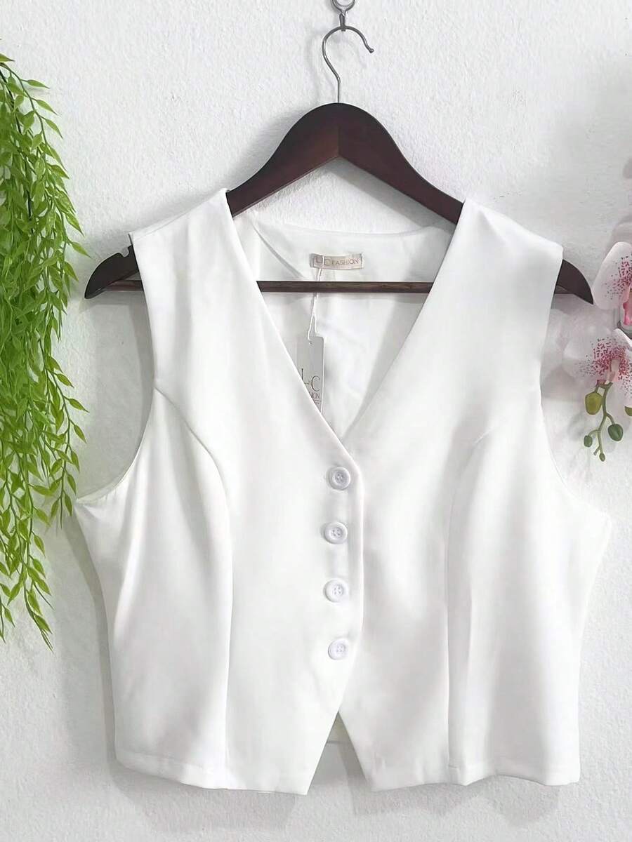 Women's Fashion 4-Button Tailored Vest - trắng - Xem 1