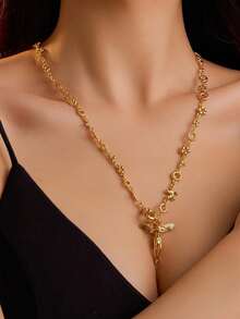 "A European And American Fashion High-Grade Copper Material Electroplated  Angel Couple Gift Necklace." - Gold - View 12