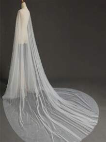 1 pièce Étole de mariée transparente de longueur cathédrale avec bordure en faux perles de couleur unie, accessoire de mariage