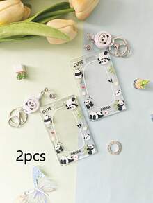 2 Pcs Cute Cartoon Panda And Rabbit Pattern Card Holder Transparent Double-Sided Bank Card And Credit Card Box Photo Business Card Multifunctional Protective Cover For Women Wallet Mini Wallet Purse Wallet Card Wallet - Clear - View 8